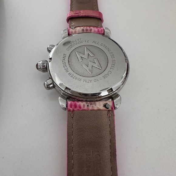 Michele Stainless Chronograph Watch Y2K with pink and black leather straps - Picture 5 of 8